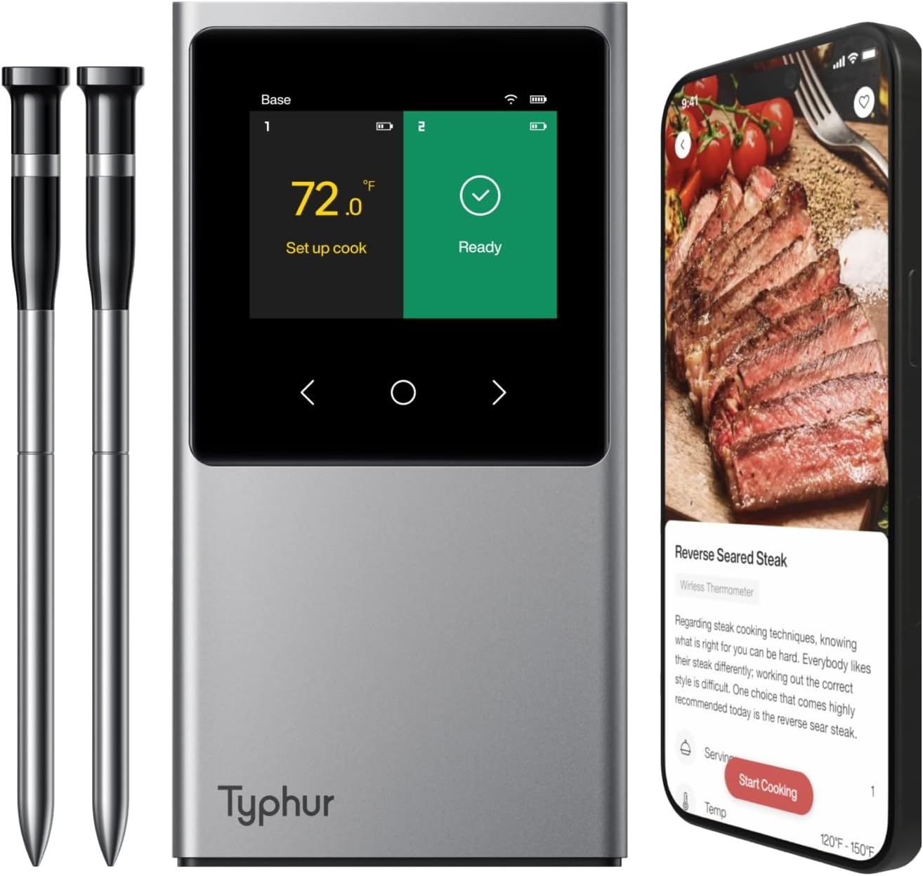Stainless Steel Digital Wireless Meat Thermometer with Bluetooth
