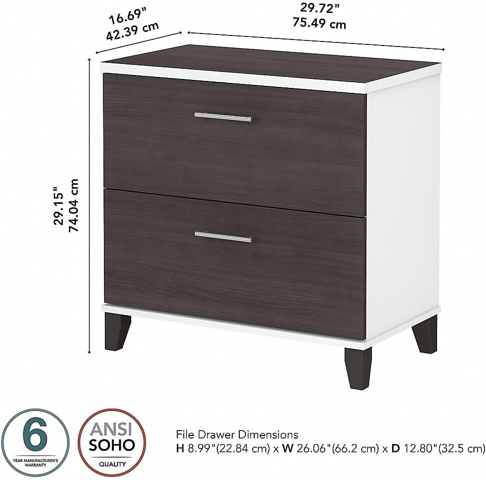 Bush Furniture Somerset Lateral File Cabinet, 2 Drawer, Storm Gray & White