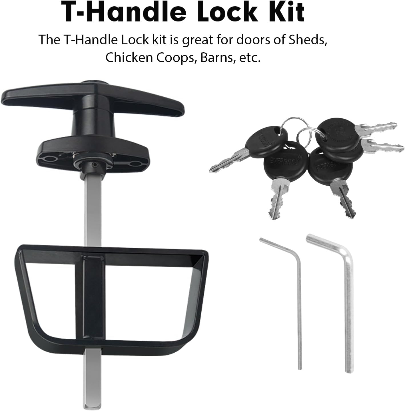 5-1/2" T-Handle Lock kit,EFFIBUILD Shed Door Latch with 4 Keys, 5-1/2" Stem Shed T-Handle Lock Kit for Sheds Doors, Playhouses, Chicken Coops,Camper, RV, Garage Door(Black).