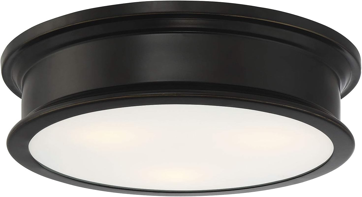 Savoy House 6-133-16-44 Watkins Bohemian Industrial White Opal Glass Drum Flush Mount, 3-Light 180 Total Watts, 4" H x 16" W, Classice Bronze