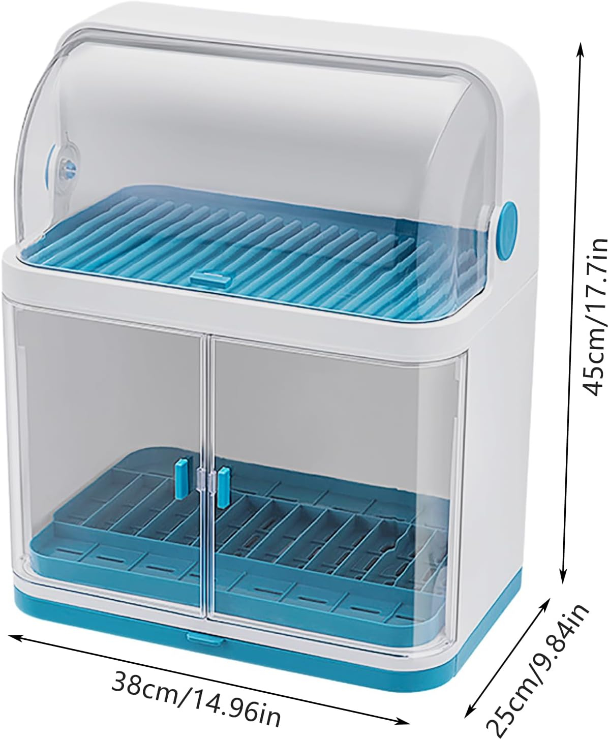 2-Tier Dish Drying Rack, Drain Bowl Cup Plate Dish Drying Drainer, PP+ABS Kitchen Dish Dryer Shelf Cutlery Drain Board with Lid Cover for Home Kitchen (17.71 * 14.96 * 9.84inch)