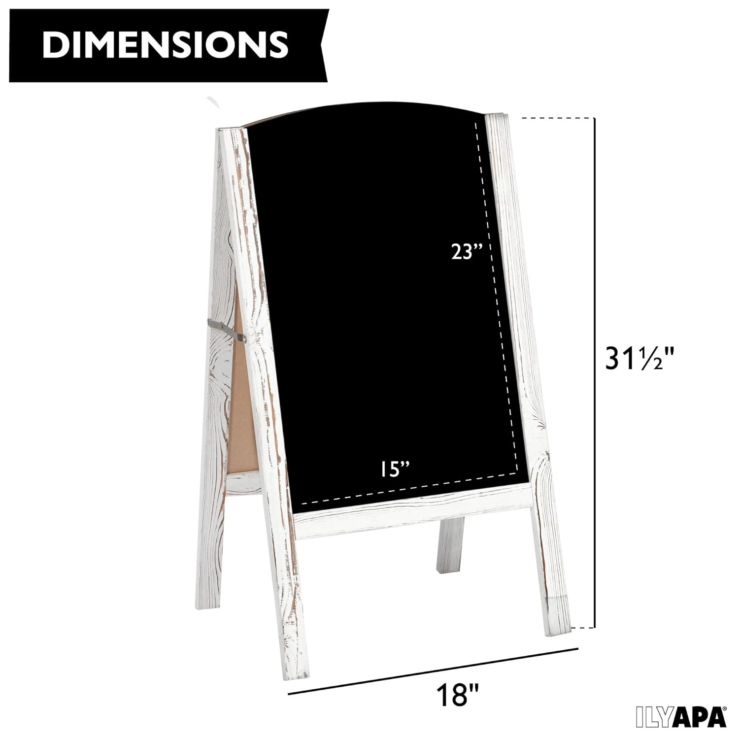 Ilyapa A-Frame Chalkboard Sidewalk Sign - Rounded Top Folding Standing Sandwich Sign for Restaurant, Office, Weddings - Rustic White, 18 x 31.5