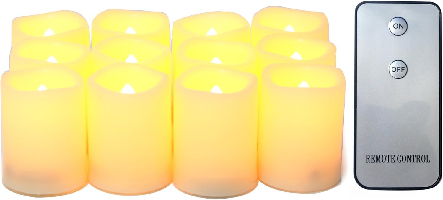 Candle Choice 12-Pack Realistic Flameless Votive Candles Bright Battery Operated LED Votives with Remote 1.5”x2” Long Battery Life Festival Party Wedding Birthday Holiday Home Décor Centerpiece Gift