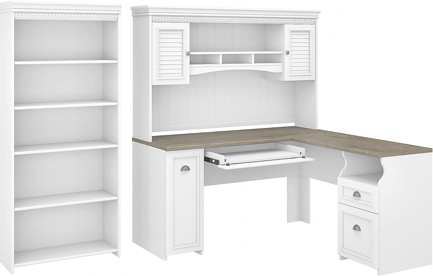 Fairview L Desk with Hutch and Bookcase in Antique Black - Engineered Wood