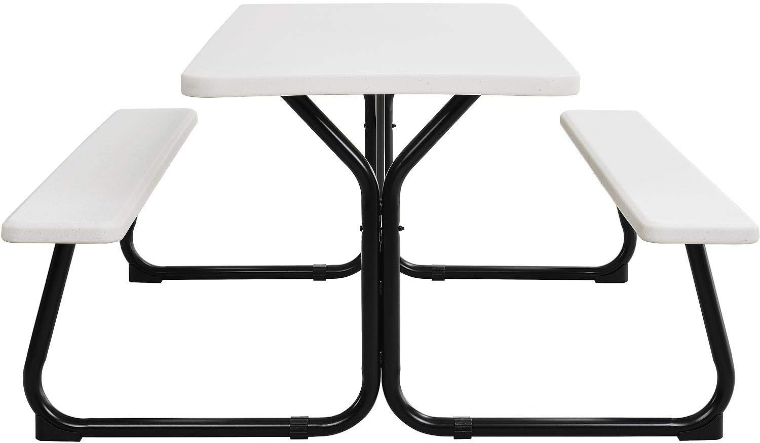 White Blow-Molded Plastic Outdoor Picnic Table with Steel Frame, 72"