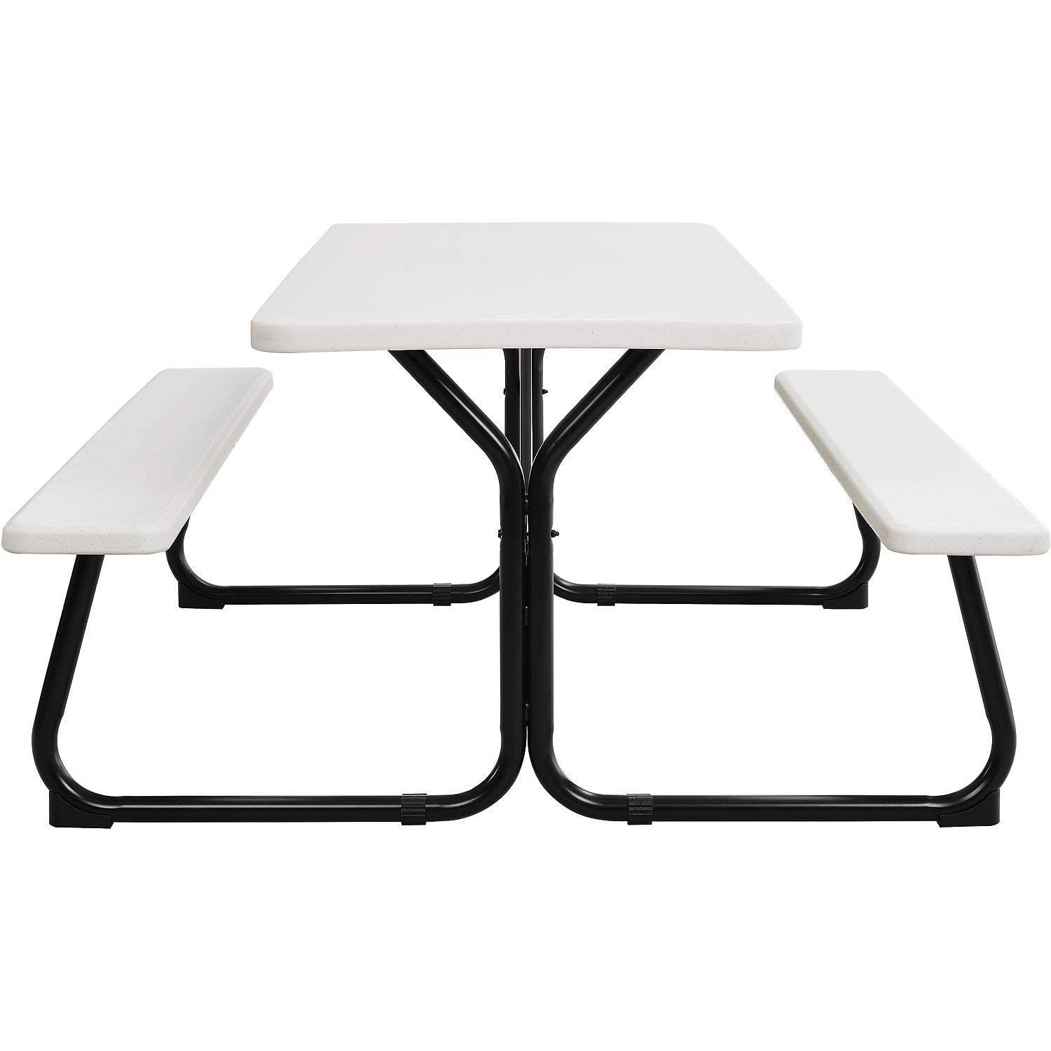 White Blow-Molded Plastic Outdoor Picnic Table with Steel Frame, 72"