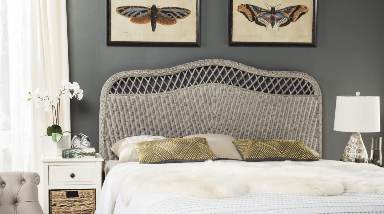 SAFAVIEH Sephina Rustic Coastal Rattan Headboard, Queen, Antique Grey
