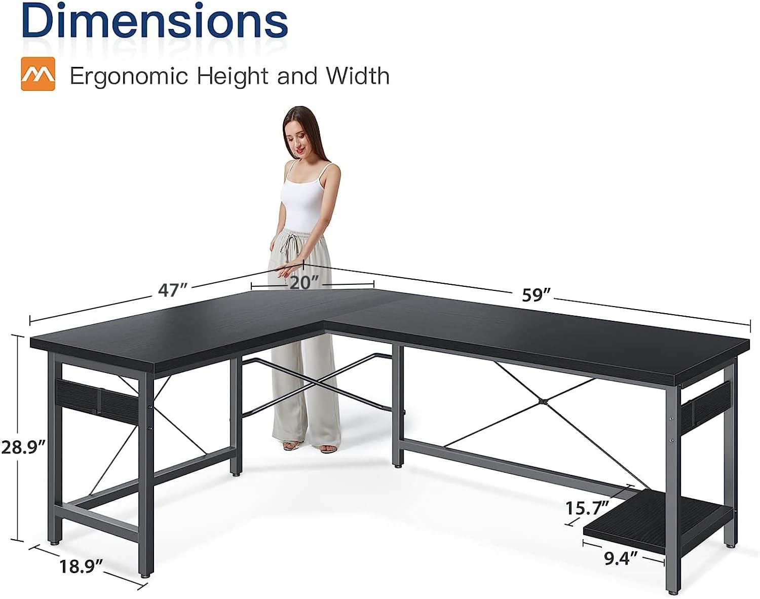 Coleshome 59" L Shaped Corner Computer Desk, Sturdy Home Office Table, Writing Larger Gaming Workstation, Black
