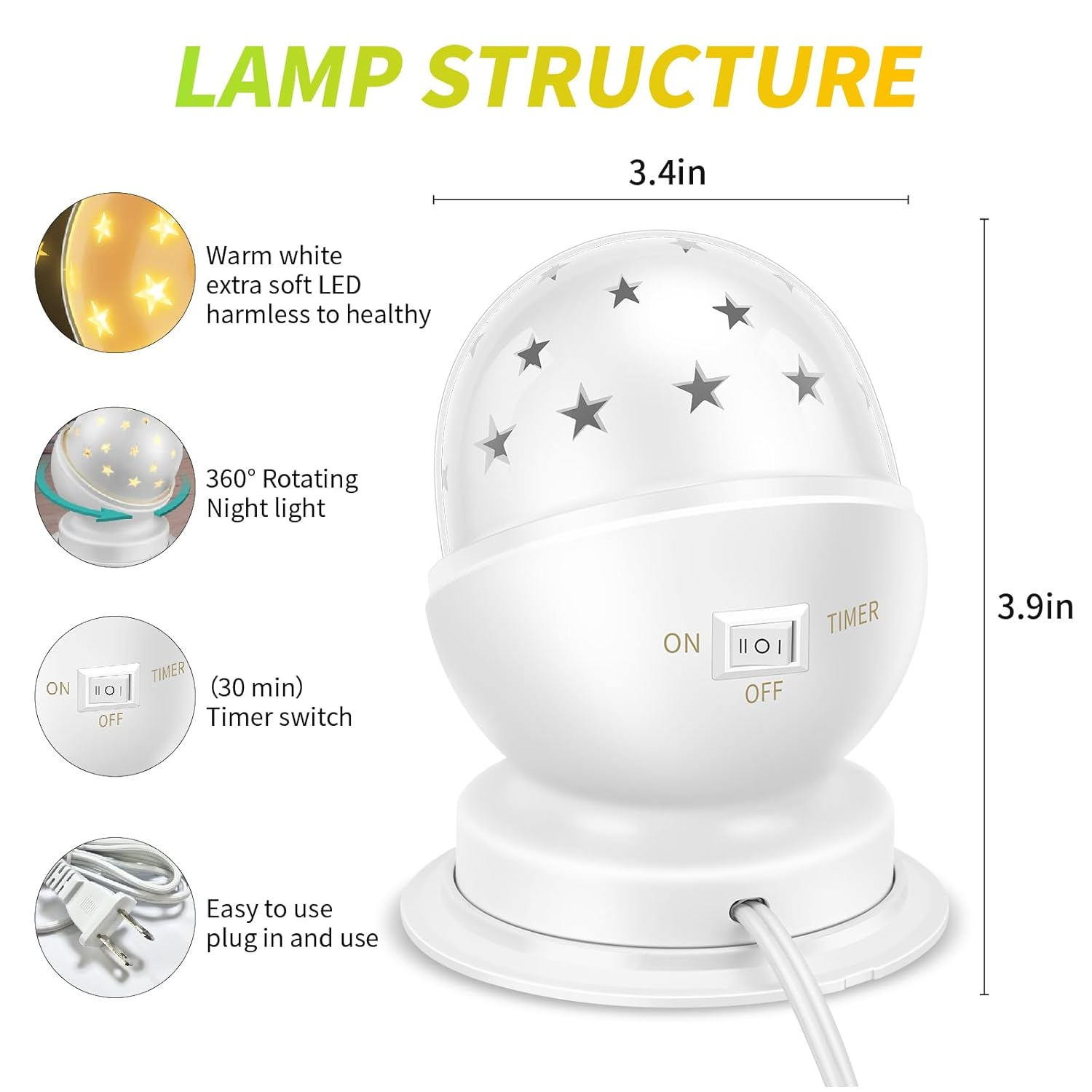 Star Night Light for Kids Girls Night Light Plug in Night Light for Kids with Timer,1 Pack,3000K,White