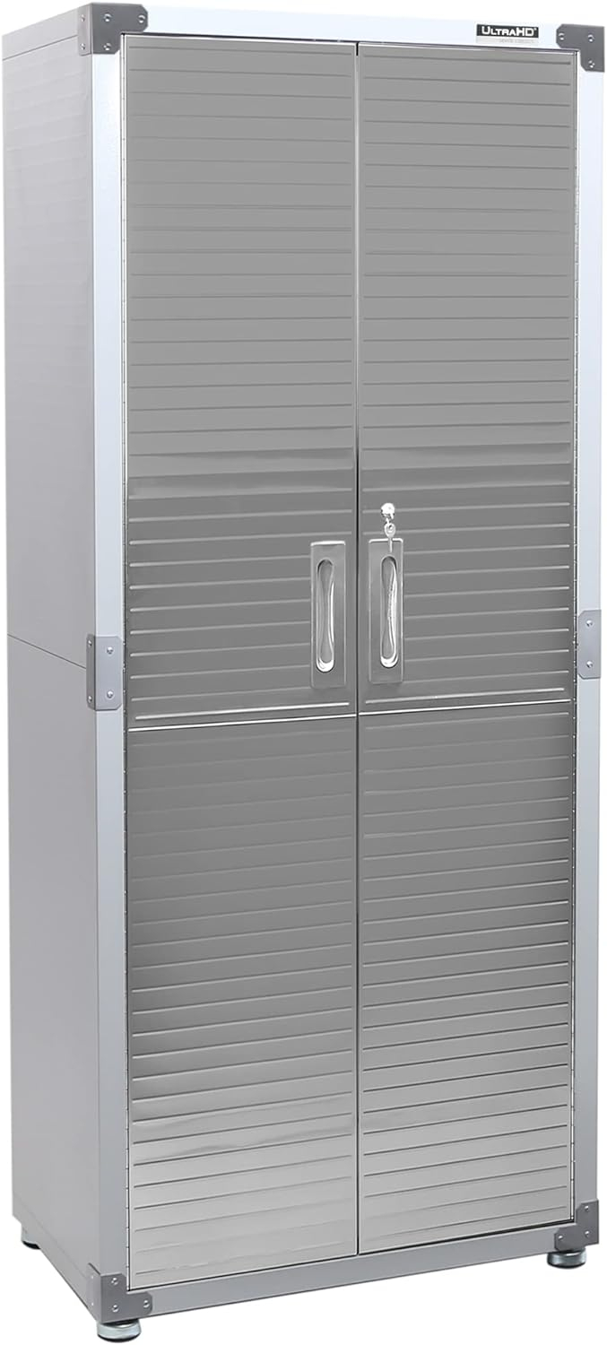Seville Classics UltraHD Steel 2-Door Lockable Garage Storage Cabinet, 36 x 24 x 72, Granite Gray