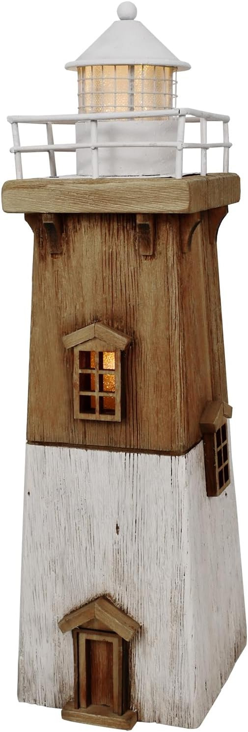 Rustic Wooden Nautical Lighthouse with LED Light, 13.78"