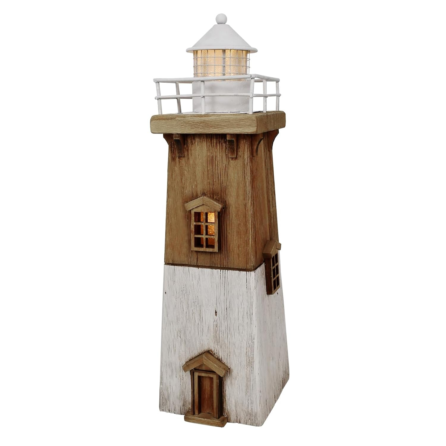 Rustic Wooden Nautical Lighthouse with LED Light, 13.78"