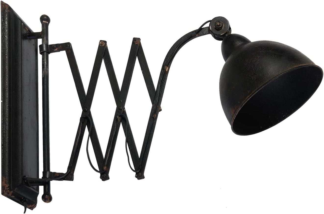 Antique Black Iron Accordion Arm Wall Sconce, 18 inch