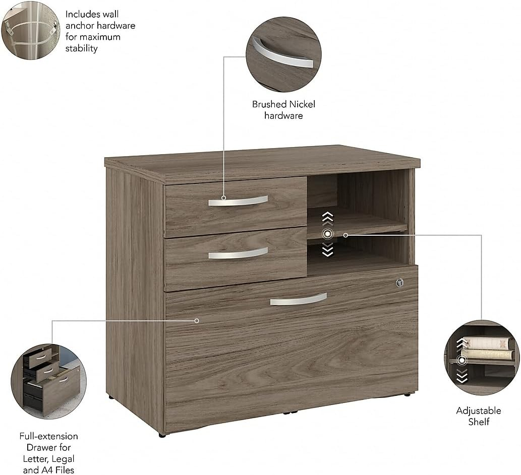 Modern Hickory 30" Lockable Office Storage Cabinet with Shelves