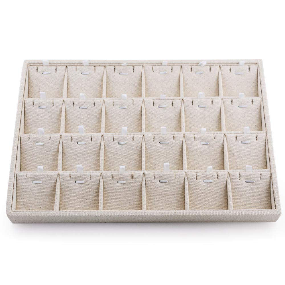Elegant Beige Linen 24-Compartment Jewelry Tray Organizer