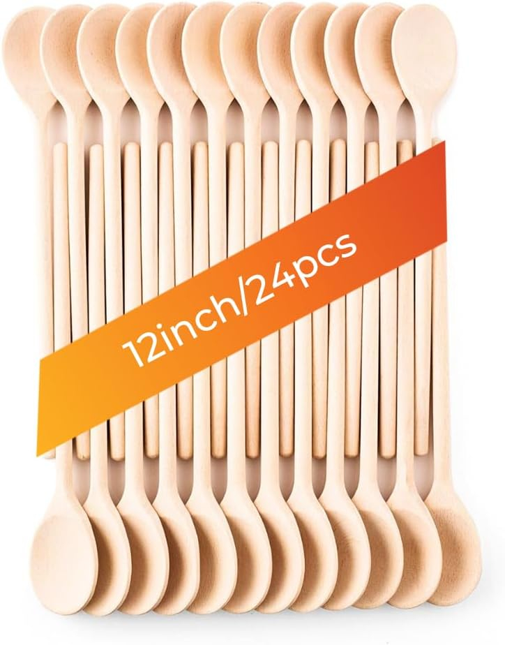 Mr.Woodware 12 Inch Wooden Spoons for Cooking - Set of 12 Long Handle Oval Wooden Spoon for Mixing, Stirring, Tasting - Kitchen Wooden Utensils For Cooking and Crafts, Personalized Wood Burning