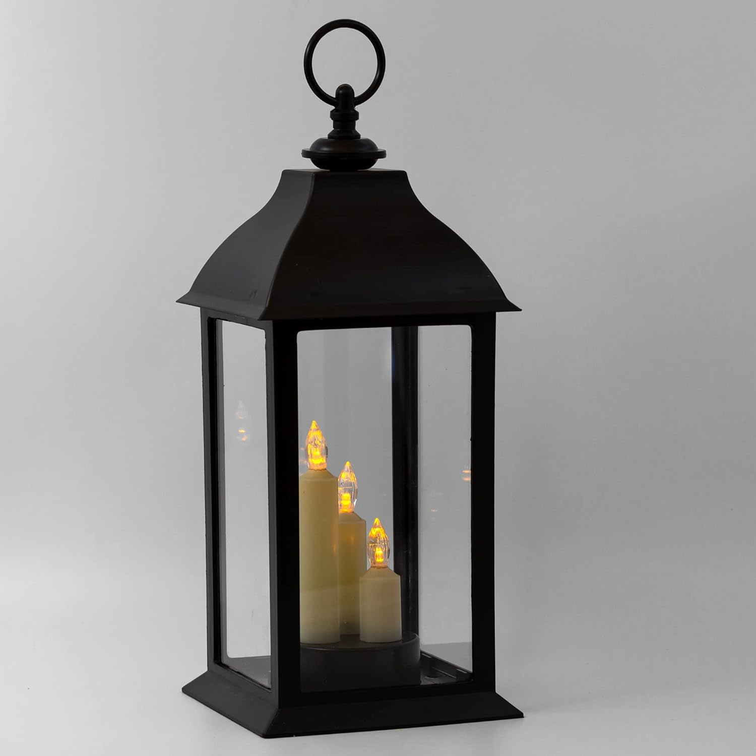 Black Powder Coated LED Flameless Taper Candle Lanterns Set