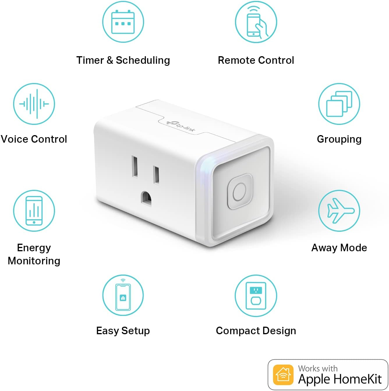 Kasa Smart Plug Mini 15A, Apple HomeKit Supported, Smart Outlet Works with Siri, Alexa & Google Home, UL Certified, App Control, Scheduling, Timer, 2.4G WiFi Only, 2 Count (Pack of 1) (EP25P2), White