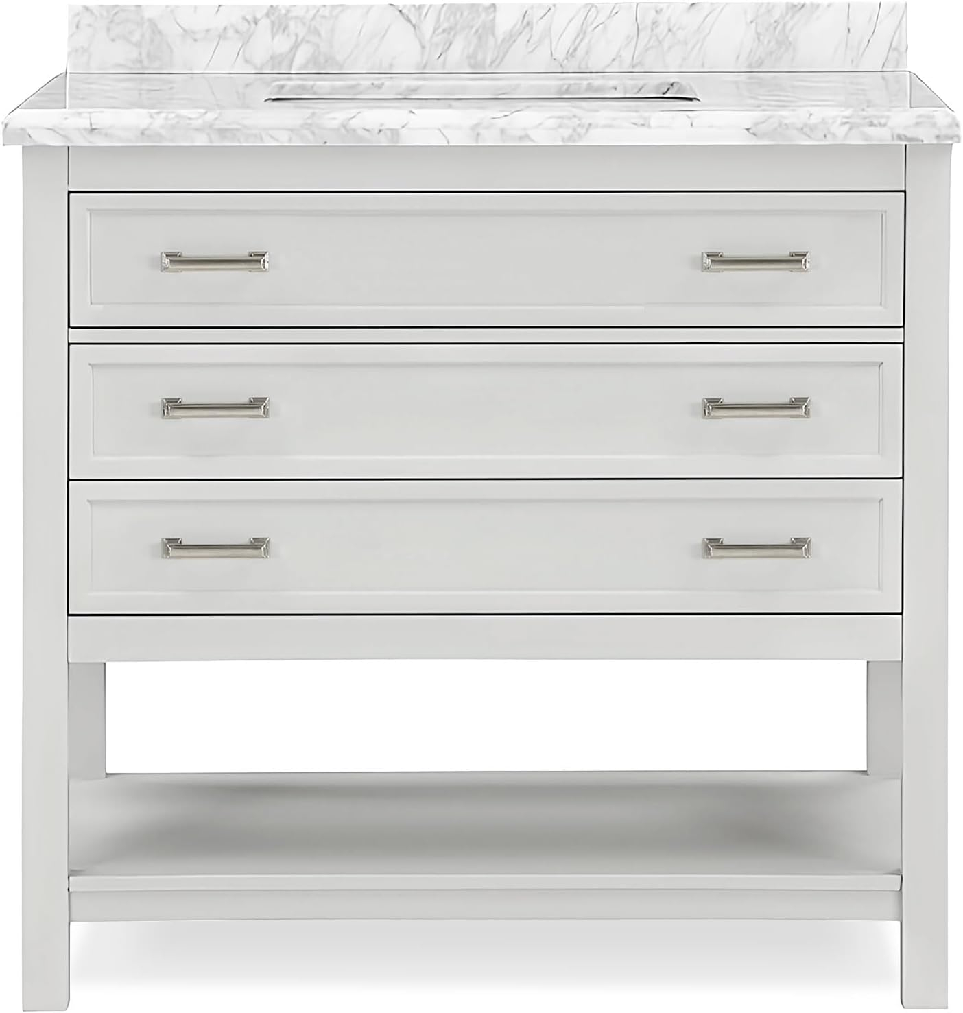 Furniture of America Freya 37" White Single Bathroom Vanity with White Carrera Marble Top and Undermount Sink