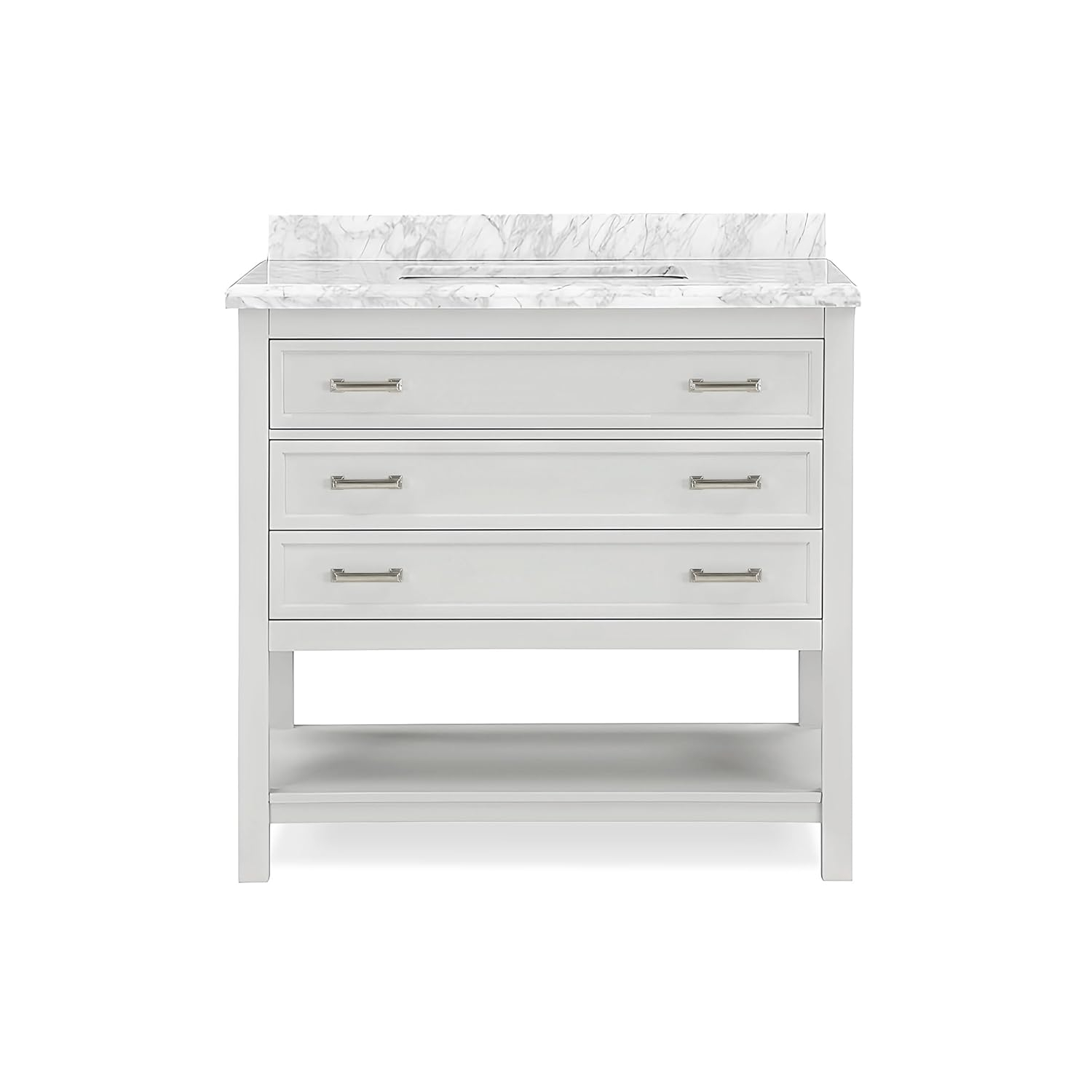 Furniture of America Freya 37" White Single Bathroom Vanity with White Carrera Marble Top and Undermount Sink