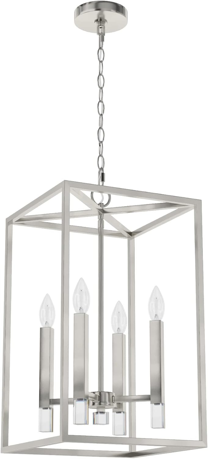 Hunter - Sunjai 4-light Brushed Nickel, Medium Size Pendant Light, Dimmable, Formal Style, Rectangle Shaped, for Bedrooms, Kitchens, Dining, Living Rooms - 19987