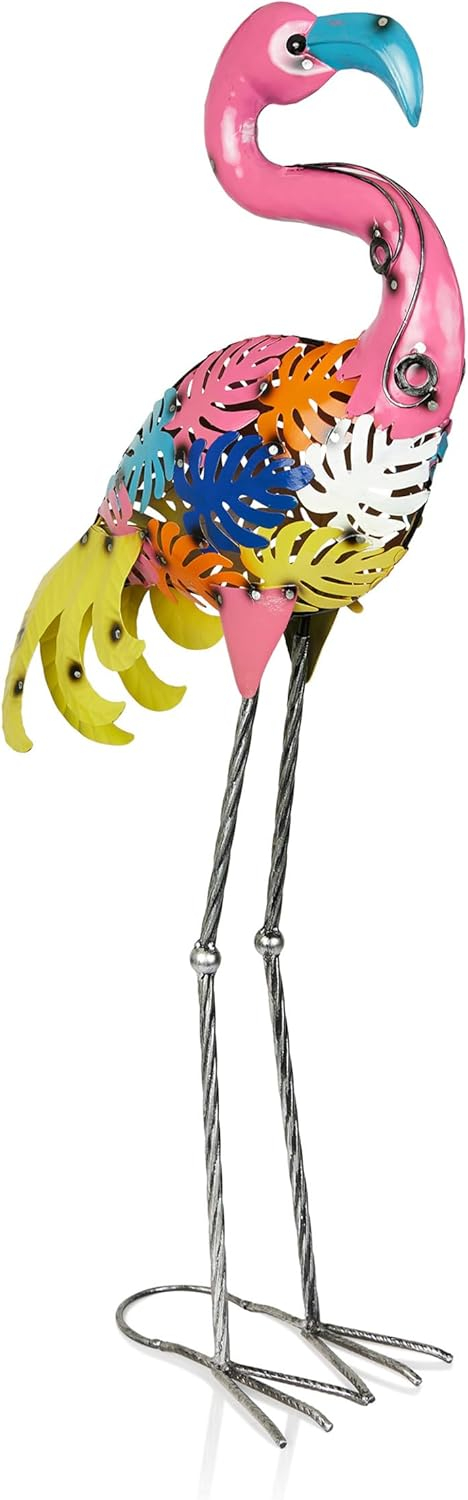 Alpine Corporation Metal Colorful Flamingo with Leaves Decor