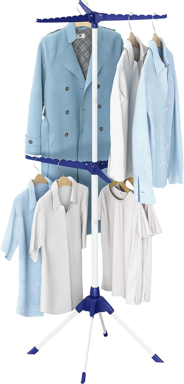 APEXCHASER 2-Tier Clothes Drying Rack, 66 - Inch Collapsible Drying Rack Clothing, 6 Staggered Arms for Clothes Rack, for 48 Pieces of Clothes (2-Tier, Black)