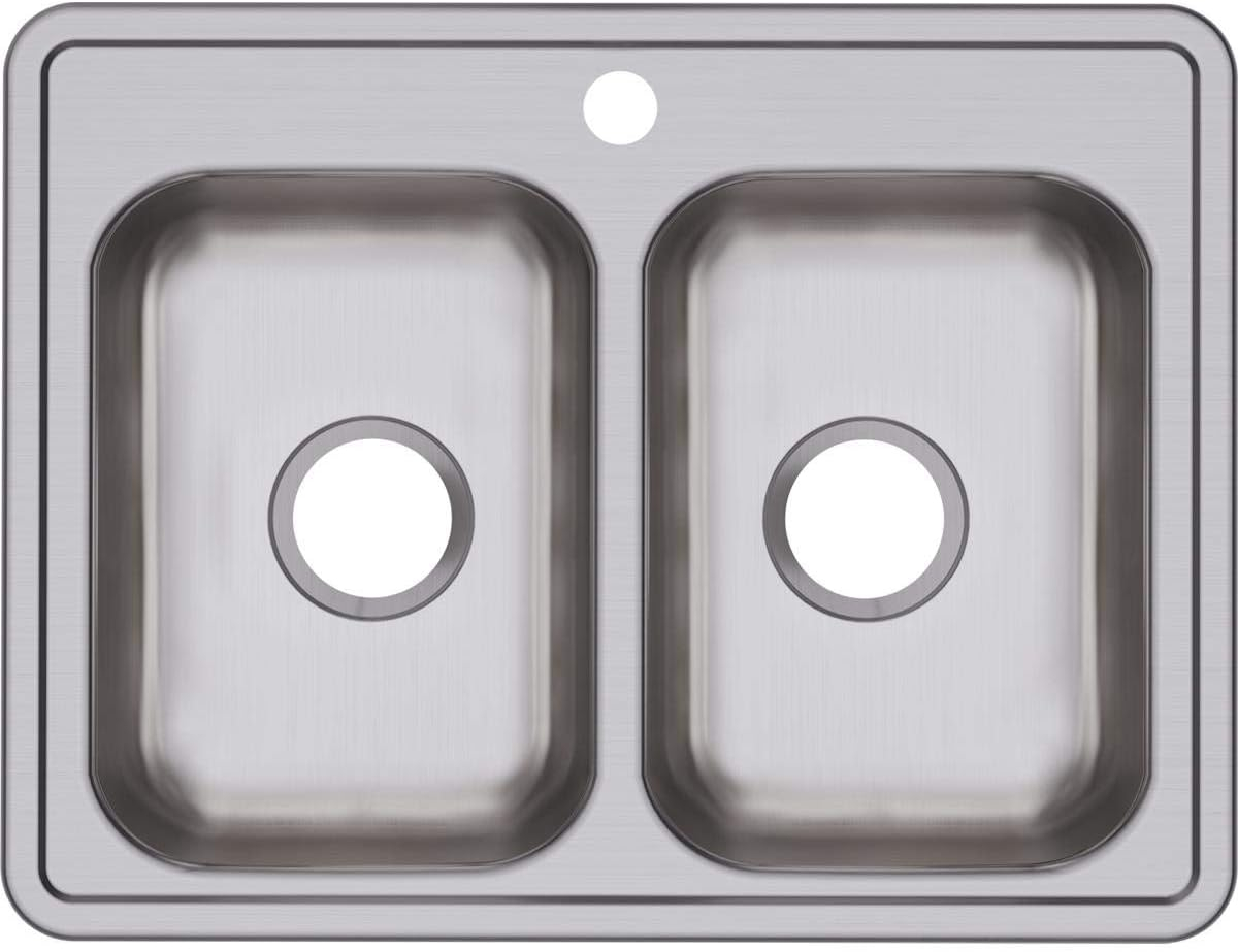 Dayton Stainless Steel D225191 25" x 19" x 6-5/16", Equal Double Bowl Top Mount Sink