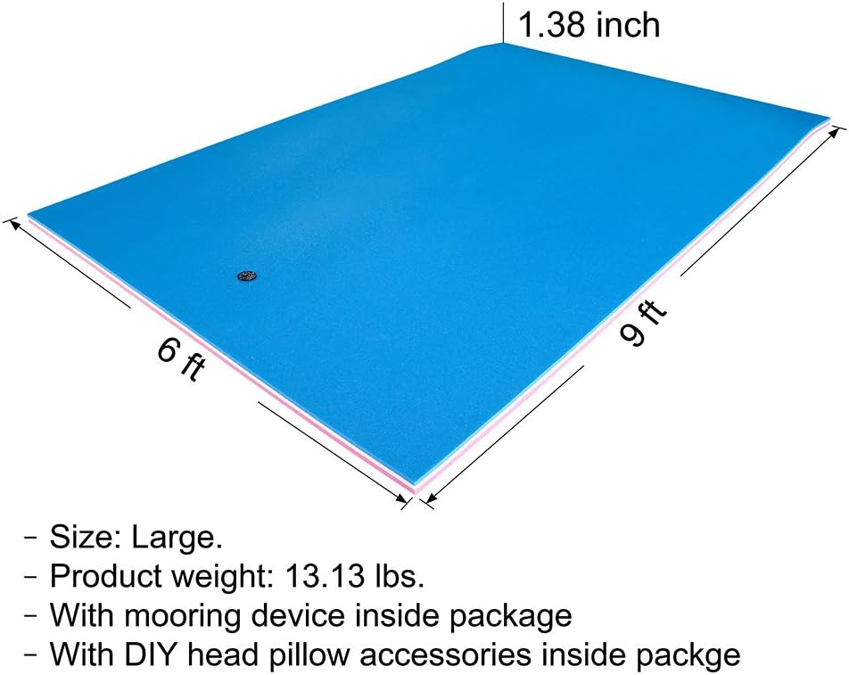 Floating Water Mat, 18'*6'/9'*6', Swimming Island,Aqua Pad,Used in Lake,Pool,on Beach,for Relax, Vacation,Water Activities,Sports,Recreations,Parties,with Mooring Device,Rolled Packed