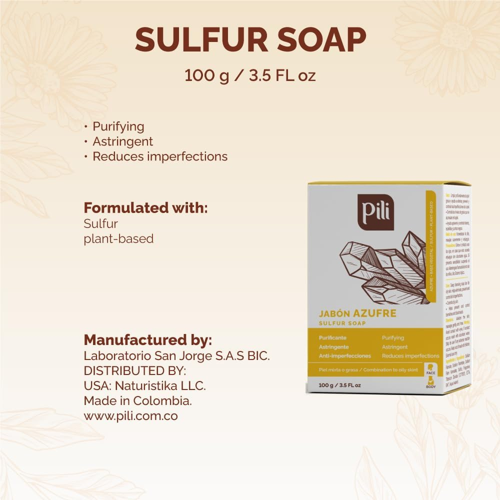 Pili Natural Sulfur Soap Bars (3 Pack) Jabón de azufre - Deep Cleansing and Oil-Control Formula for All Skin Types - Maintain Healthy Skin - 3-Pack