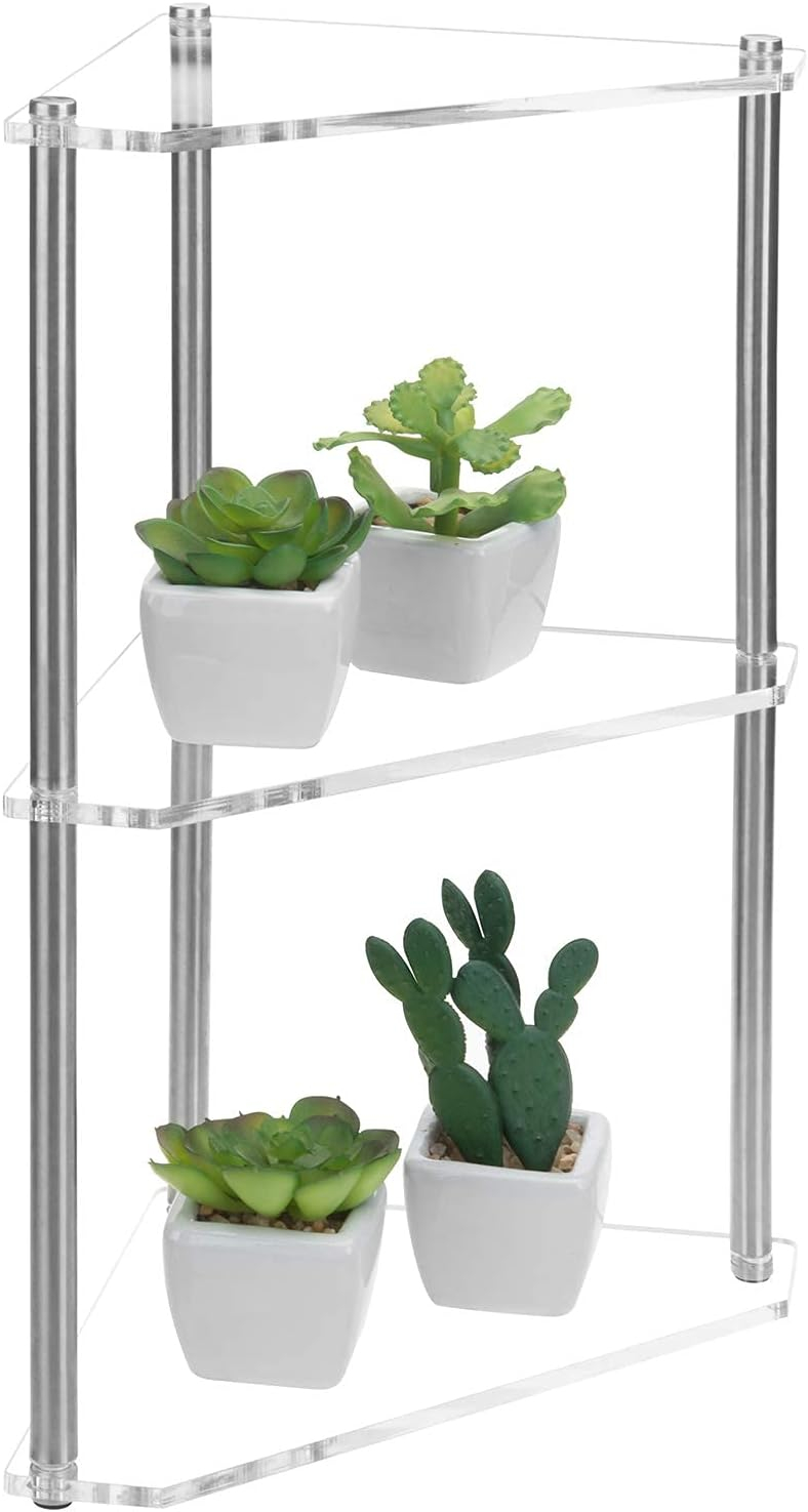 MyGift 3-Tier Clear Acrylic and Metal Tabletop Corner Display Stand