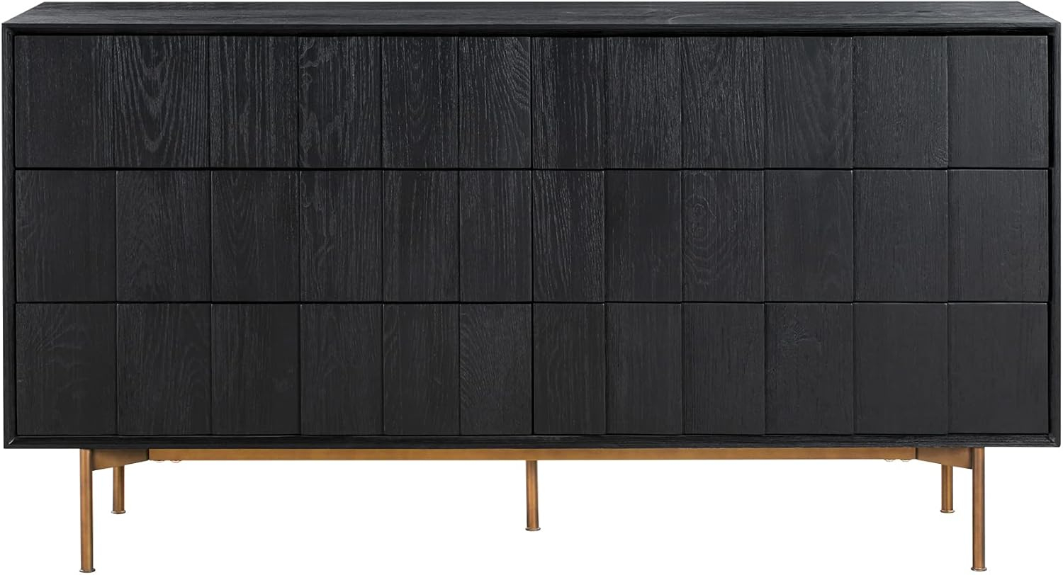 Carnaby 6 Drawer Dresser in Black Brushed Oak and Bronze