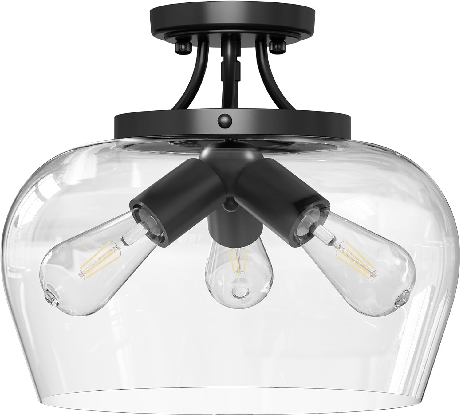 VONLUCE Semi Flush Mount Ceiling Light, 3-Bulb Black Ceiling Light Fixture with Clear Glass Shade, 13.8" Industrial Ceiling Light Fixture for Hallway Foyer Kitchen Entryway Bedroom, E26 Base