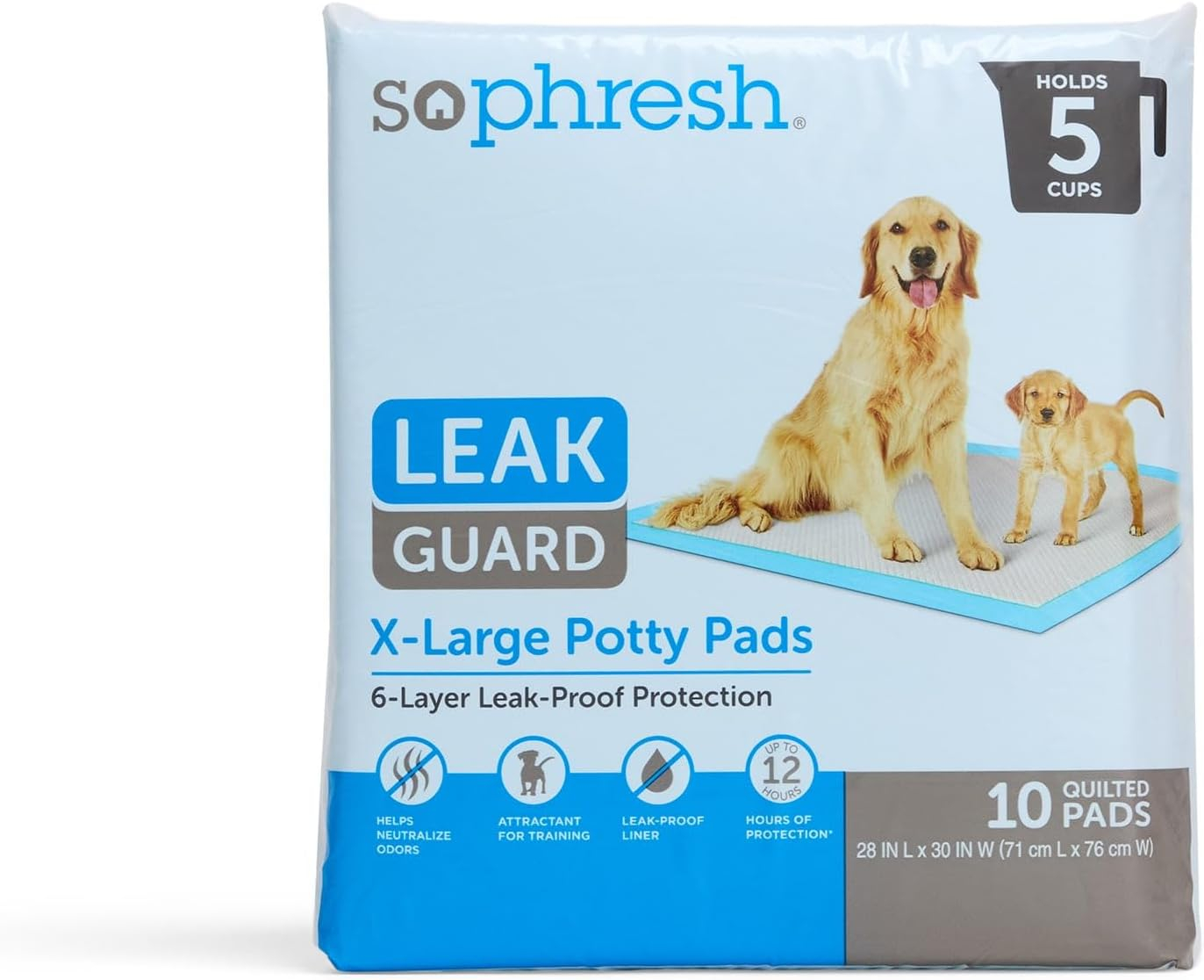 So Phresh X-Large Leak Guard Quilted Potty Pads, Count of 10
