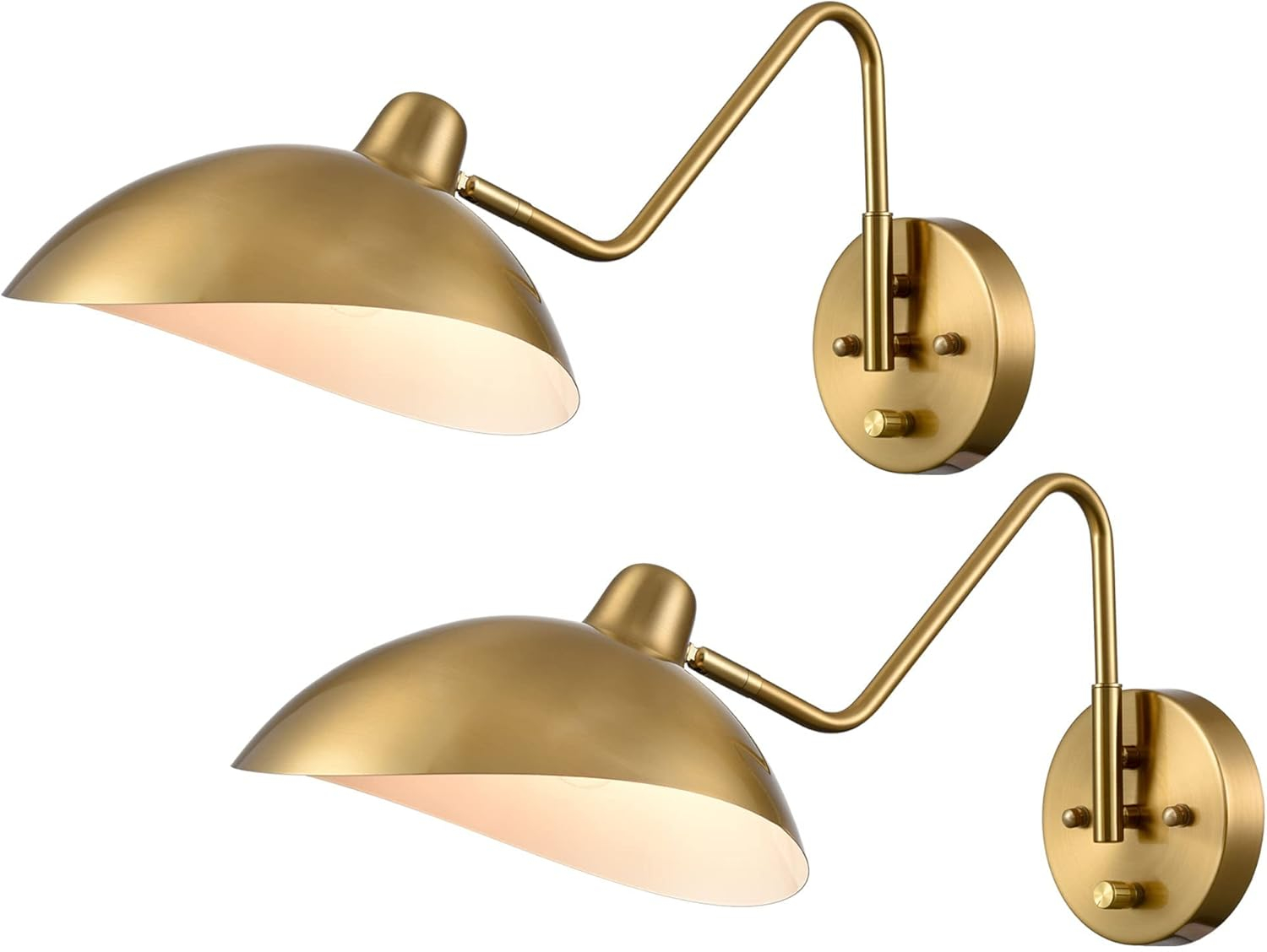 Plug-in Wall Sconce Gold Swing Arm Wall Sconce Brass Wall Lamp with on/Off Switch for Bedroom Set of 2