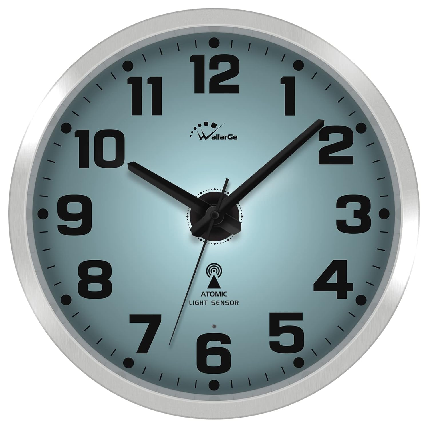 WallarGe Atomic Wall Clock with Night Light - Silent Lighted up Wall Clock Glow in The Dark, Battery Operated, AUTO DST, 12 Inch