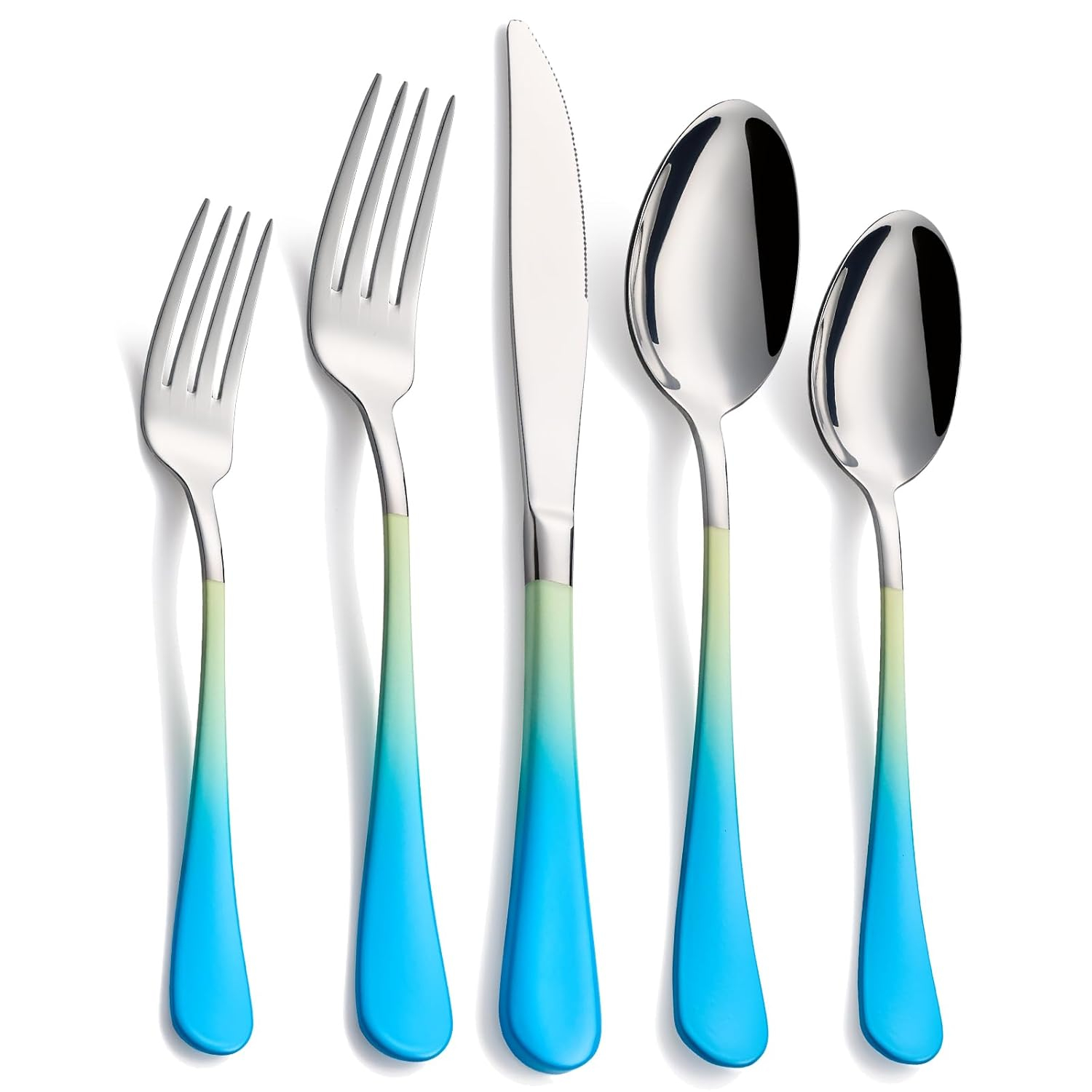 20-Pieces Color Silverware Sets for 4,Blue and Yellow Handle Stainless Steel Cutlery Set, Include Forks Spoons and Knives Set, Dishwasher Safe Utensil Sets for Home Restaurant