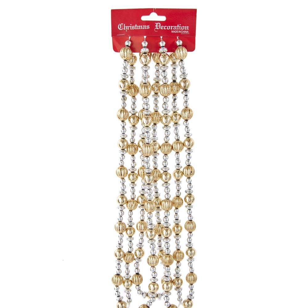 Kurt S. Adler 9-Foot Shiny Silver and Gold Beaded Garland