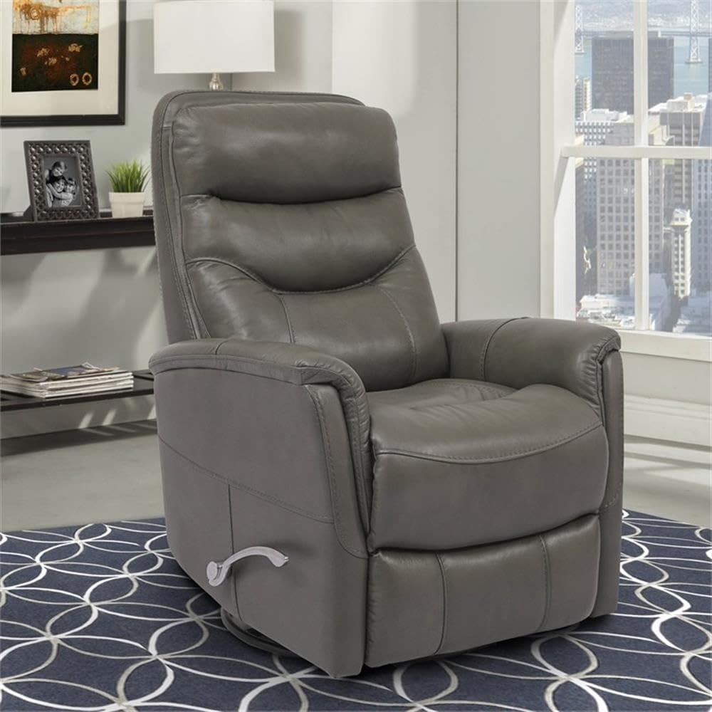 Gray Leather Swivel Recliner with Wood Frame