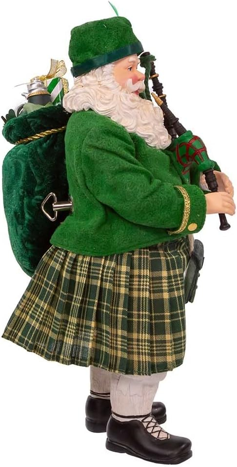 Kurt Adler 10.5-Inch Fabriché Musical Irish Bagpiper Santa