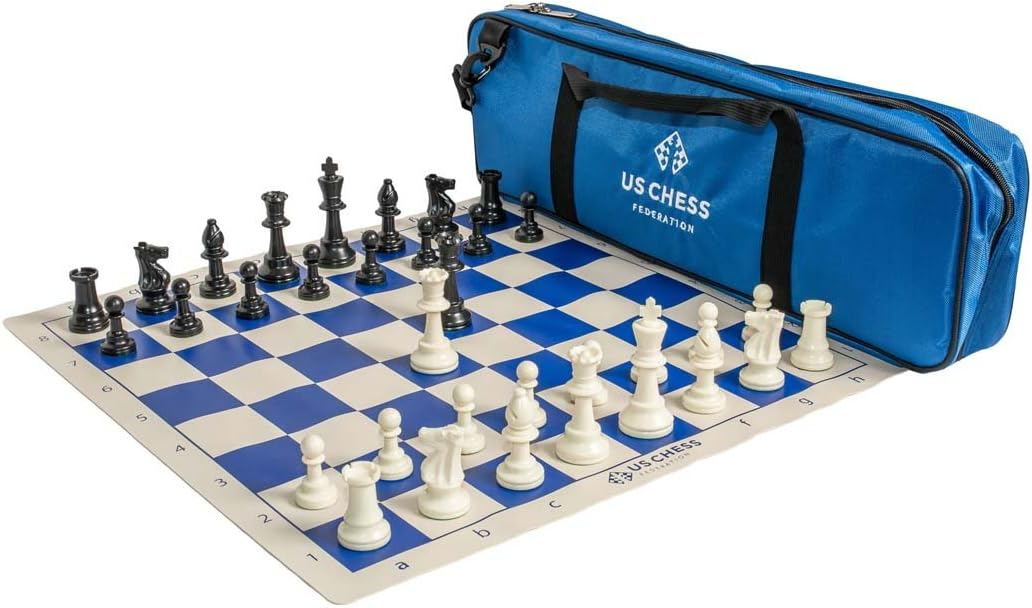 U.S. Chess Supreme Triple Weighted Chess Set Combo (Blue)