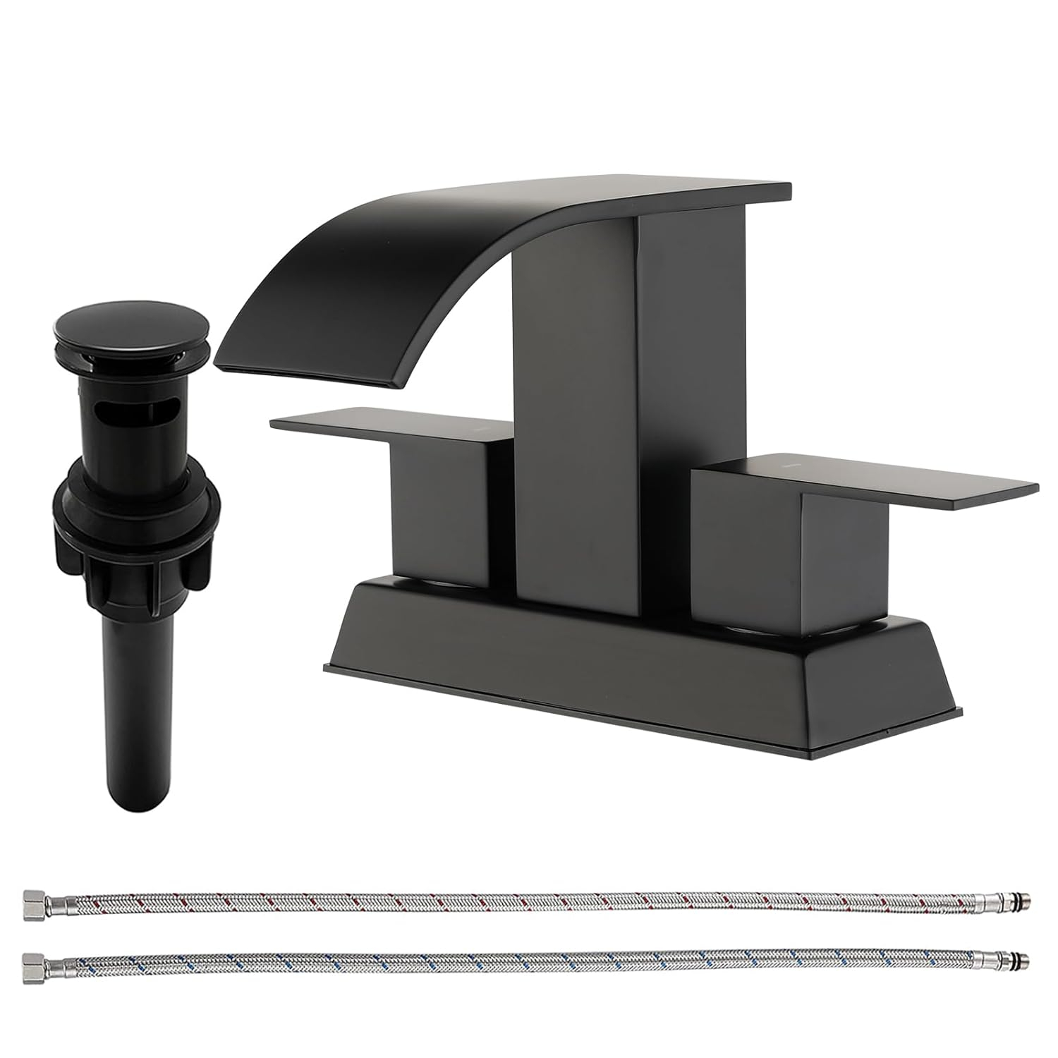 Matt Black Bathroom Sink Faucet 4 inch Bathroom Faucets for Sink 2-Handle Faucet with Pop-up Drain Vanity Faucet Modern