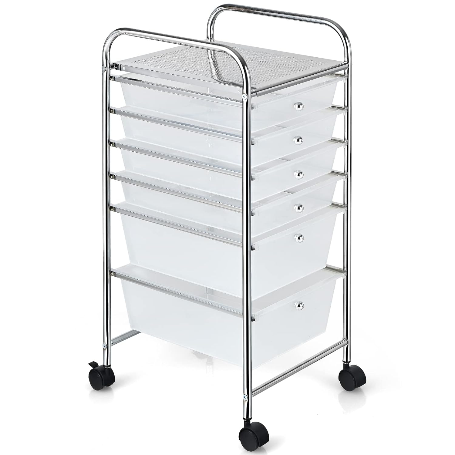 Clear 6-Drawer Rolling Storage Cart with Chrome Frame