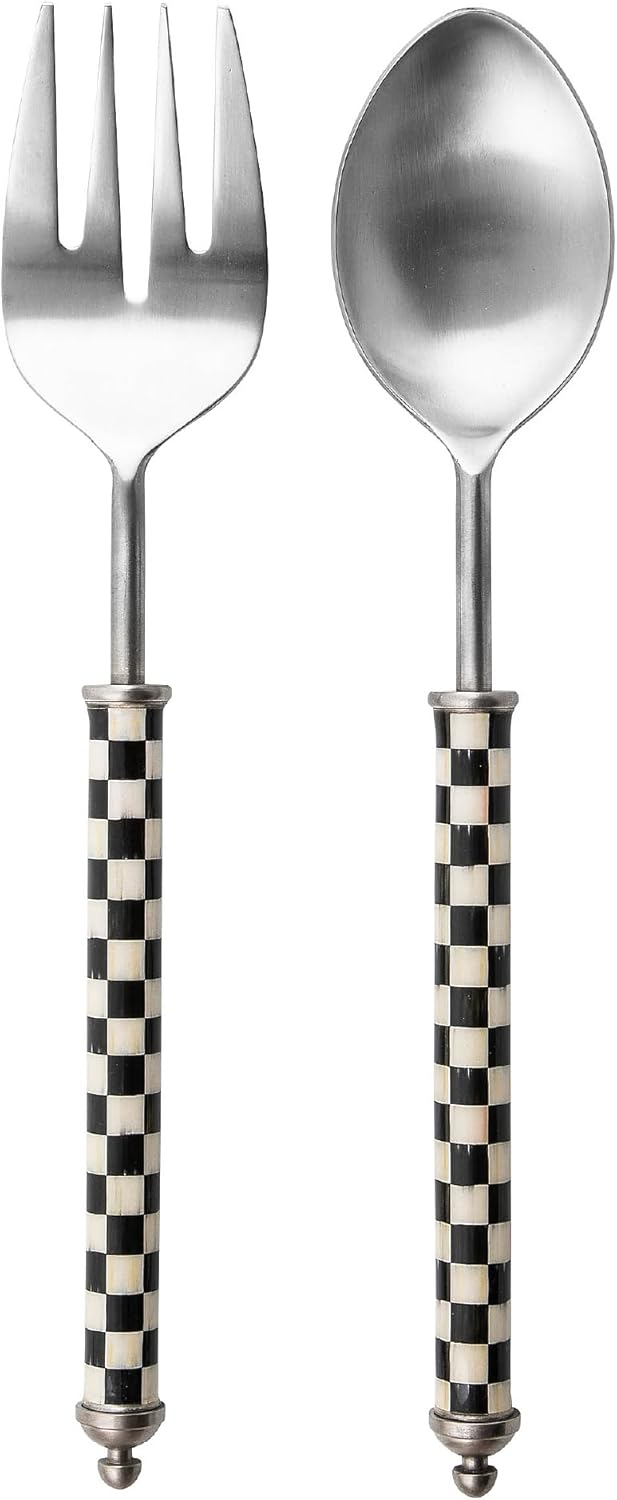 Black and White Checkered Stainless Steel Salad Serving Set