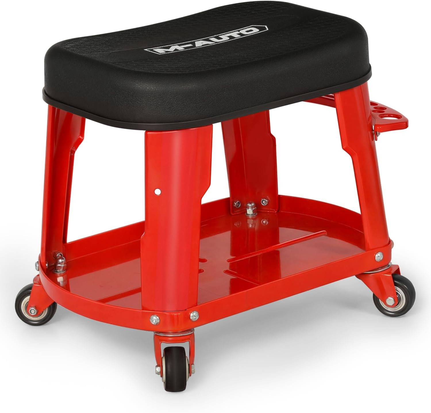 M-AUTO Rectangular Rolling Creeper Garage/Shop Seat Mechanic Roller Stool with Tool Tray Storage, 300 lbs Capacity - Red