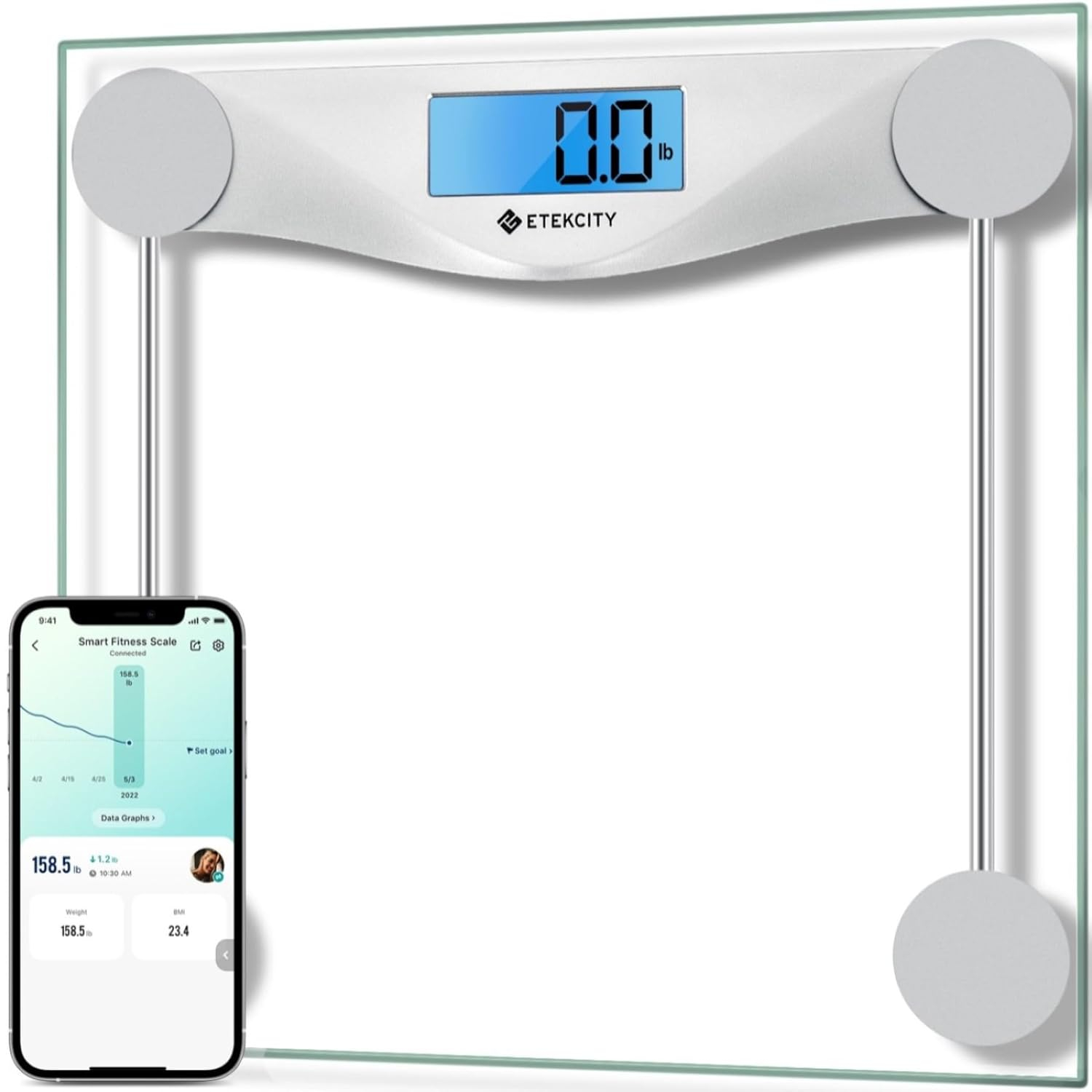 Etekcity Bluetooth Digital Bathroom Scale with Blue LCD Display