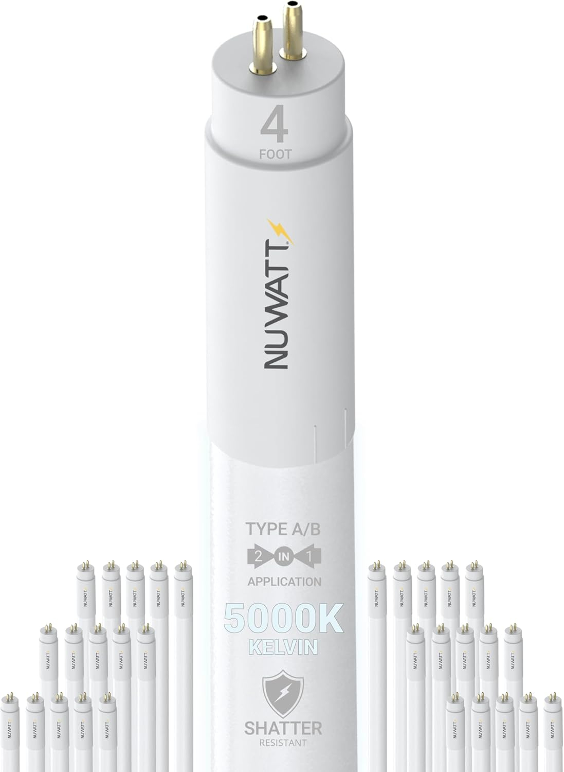 NuWatt 4FT Frosted Shatter Resistant LED Tube Light Bulbs, 30 Pack