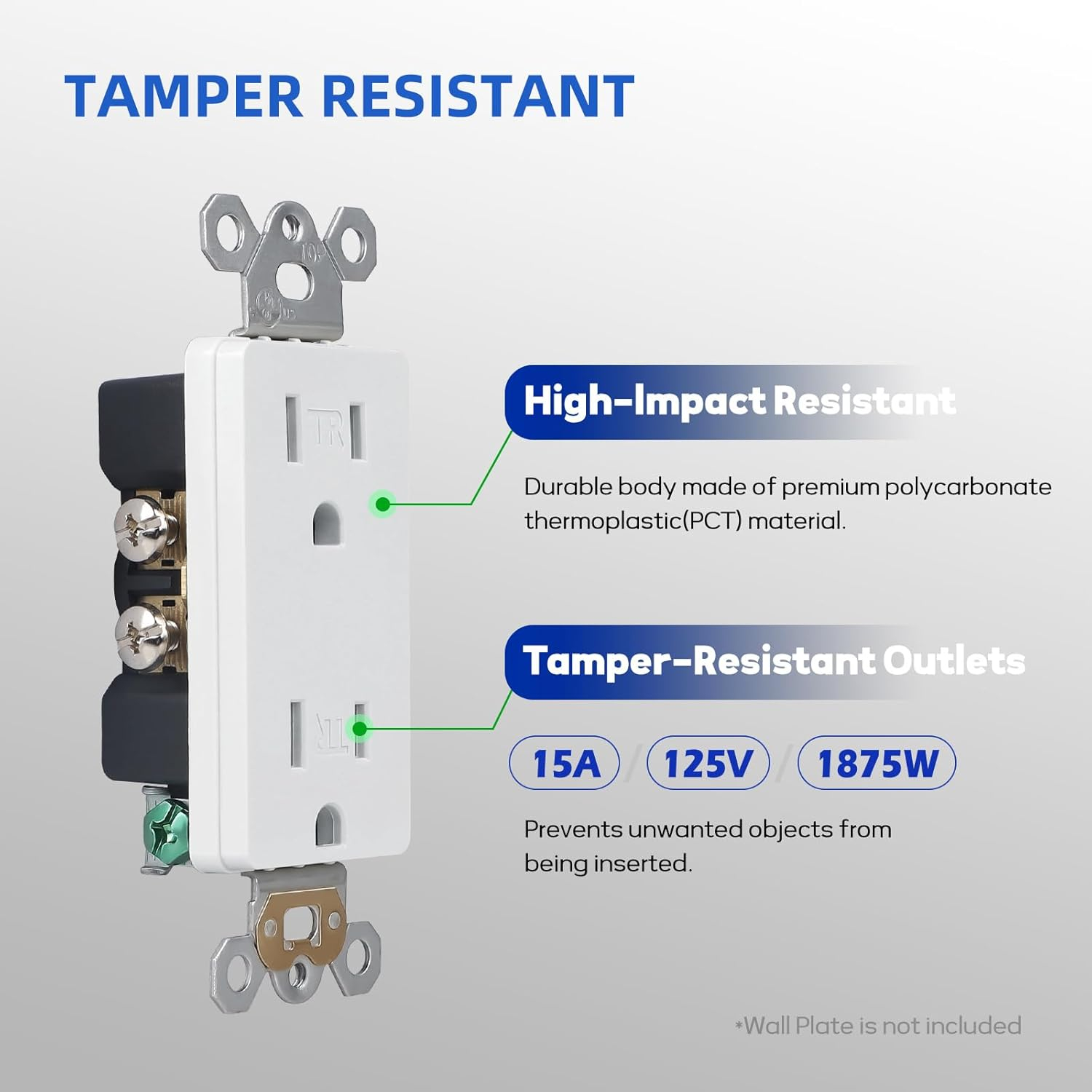 Maxxima Tamper Resistant Duplex Receptacle - Standard Decorative Electrical Wall Outlet 15A White, 3 Prong Outlet, Easy Install, Ideal for Contractors or Residential Use, UL Listed - 10 Pack