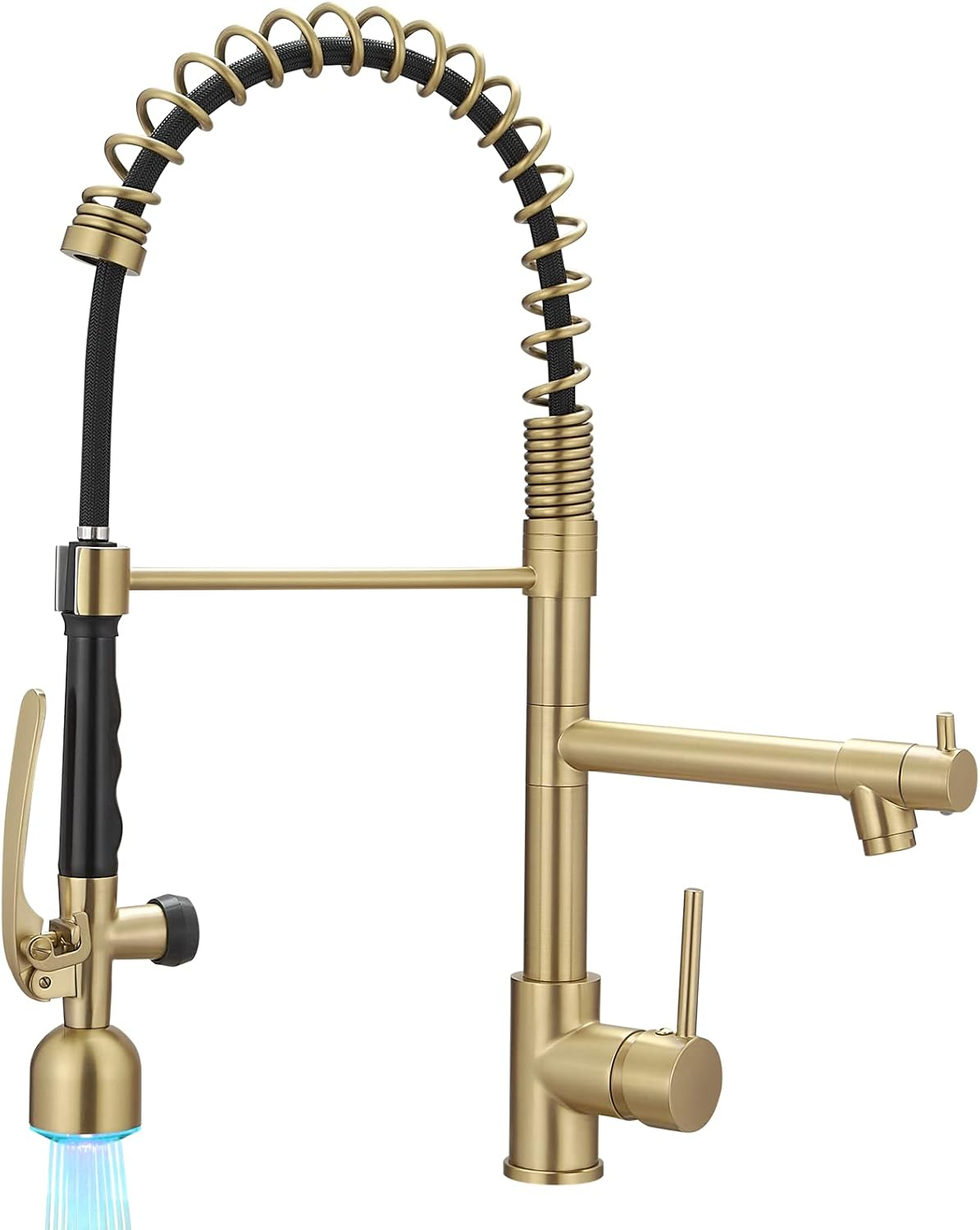 Fapully Single Handle High Arc Brushed Gold Pull Down Kitchen Faucet LED,Single Level Kitchen Sink Faucets with Pull Down Sprayer