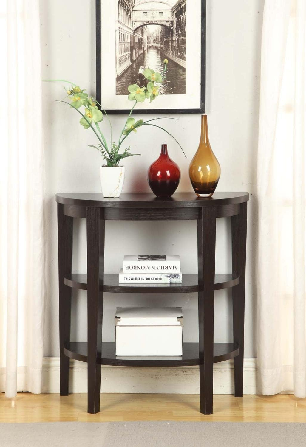 Convenience Concepts Newport Half-Circle Console Table with Shelves, Espresso